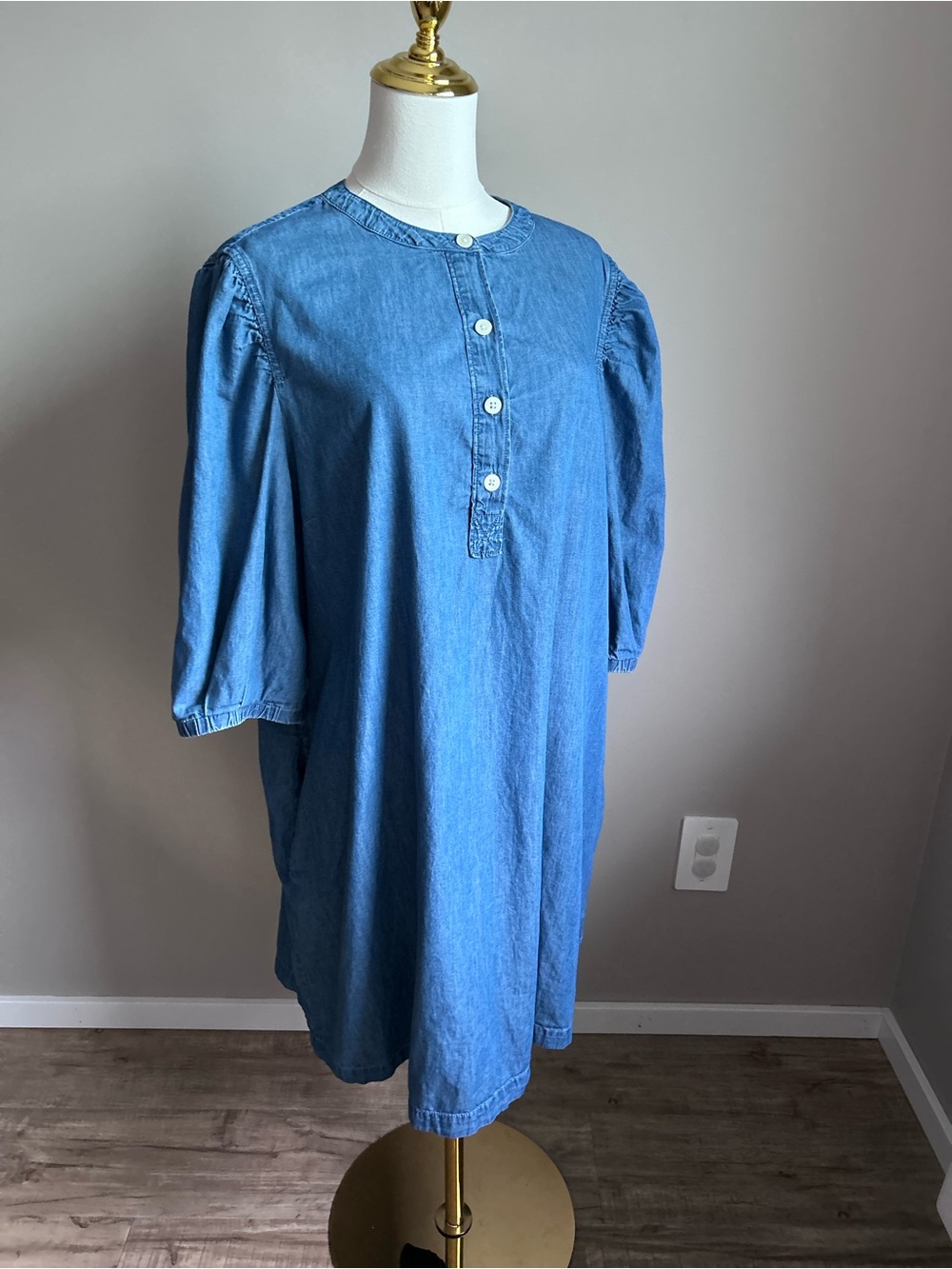 Cotton Denim Blue Button-Front Women’s Dress chambray comfort effortless casual